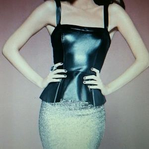 Bebe leather peplum top